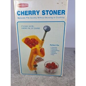 Back to Basics Cherry Stoner Pitter Yellow Vintage Manual Kitchen Tool 0563